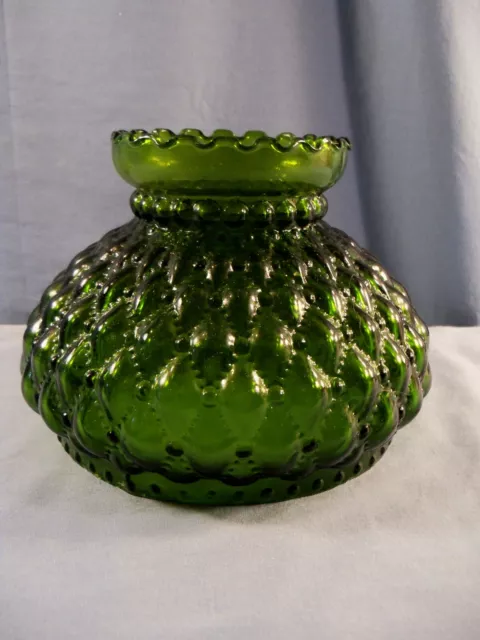 Vintage Green Glass Aladdin Rayo Diamond Quilt Lamp Shade 7" Wide Fitter