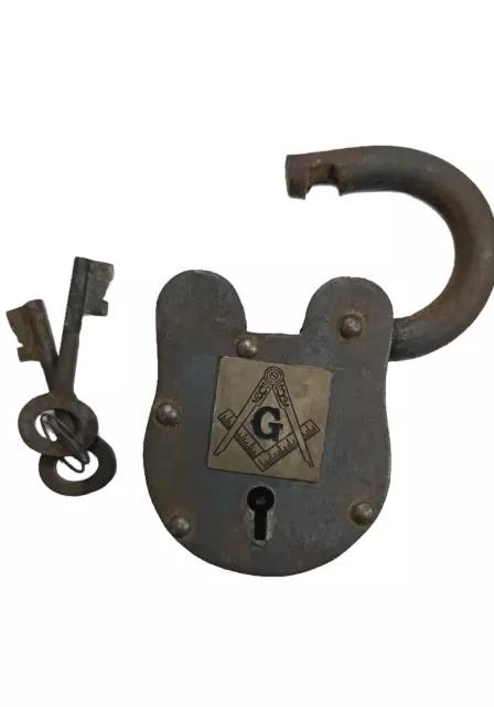 Brass Masonic Logo Antique Padlock with Two Key 4.5 Inch