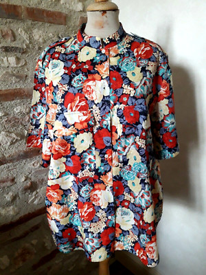 CHEMISIER CHEMISE à fleurs en coton CACHAREL T.44 VINTAGE flowered blouse sz XL