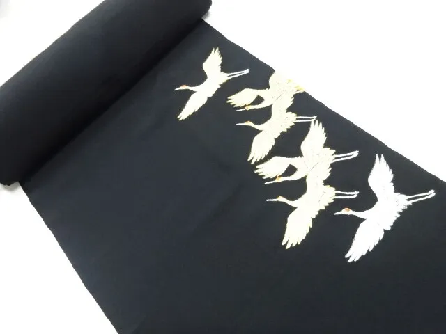 84463# Japanese Kimono / Bolt For Tomesode (Pre-Cut) / Embroidery / Cranes