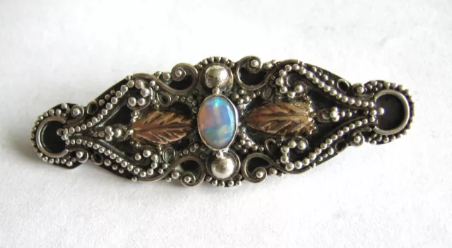 JUGENDSTIL - Brosche - 925 Silber - Opal - Gold