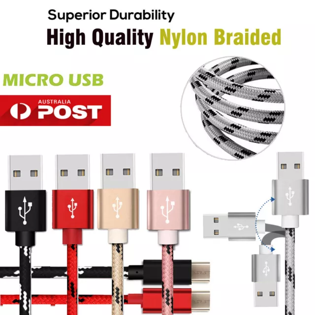 1M 2M Strong Braided Micro USB Data Sync Charger Cable Cord Android Samsung