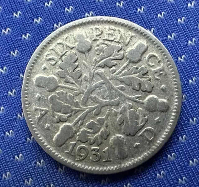 1931 UK 6 Pence Coin  .500 Silver  World Coin      #G103