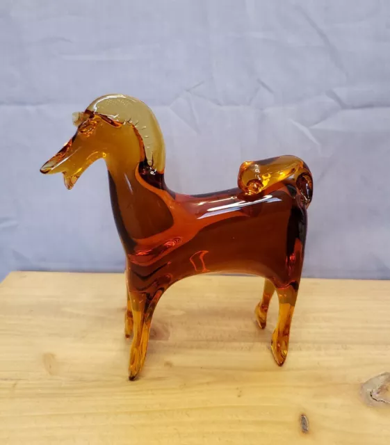Viking Amber Honey Art Glass Horse Figurine Hand Blown 5" Tall