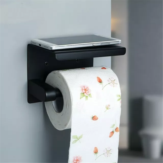 Stainless Steel Toilet Paper Roll Holder Storage Hooks Bathroom Washroom Black 2