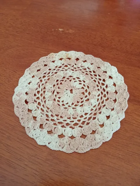Brown And White Crocheted Small Doily