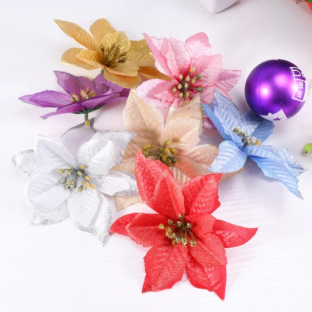 8 Pz Corona di Poinsettia Natale Falso Fiore Tessuto Multicolore Artificiale