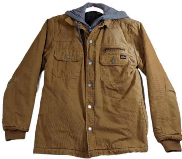 Vintage Dickies WorkCoat Brown Jacket Grey Hoodie Lined Logo Men’s Size Small