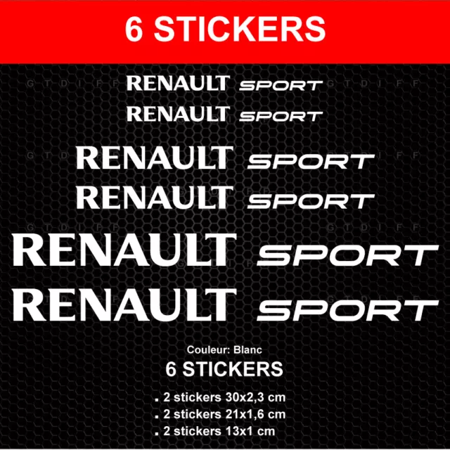6 Stickers RENAULT SPORT RS Clio Megane Autocollants Blanc Adhésifs Performance