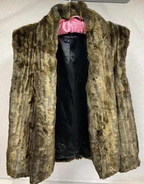 Women’s French Connection Warm Brown So Soft Faux Fur Gillet Waistcoat  Size M 3