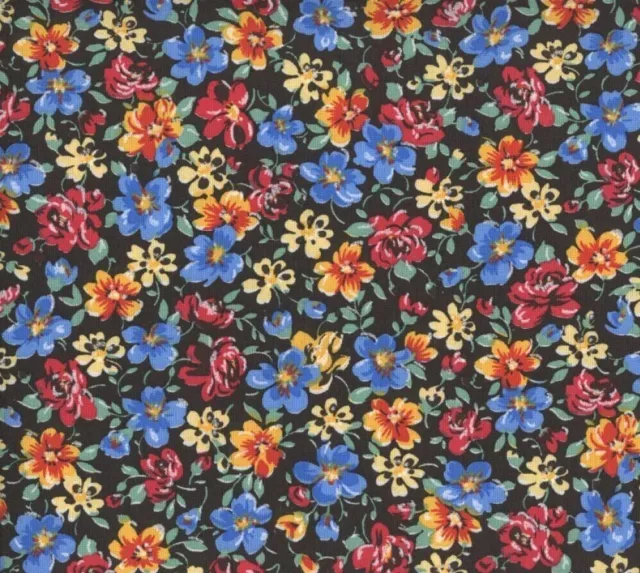 Country Calico Floral Foliage Fabric leaves BLACK 1/2 Yard Quilting 2