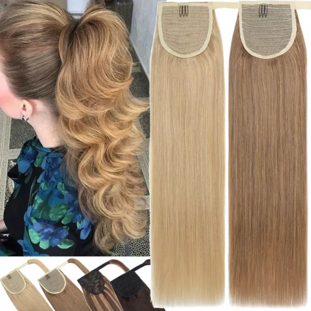 CLEARANCE Remy Real Human Hair Ponytail Extensions Wrap Around Clip In Pony Tail