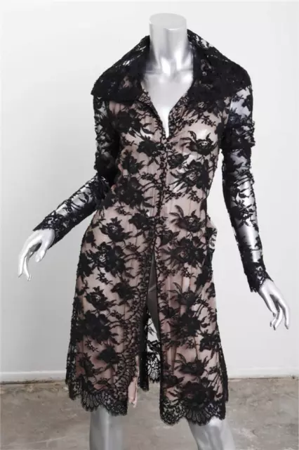 NIGEL PRESTON Black Sheer Lace Long-Sleeve Knee-Length Shirt Dress Jacket S NIGEL PRESTON Black Sheer Lace Long-Sleeve Knee-Length Shirt Dress Jacket S