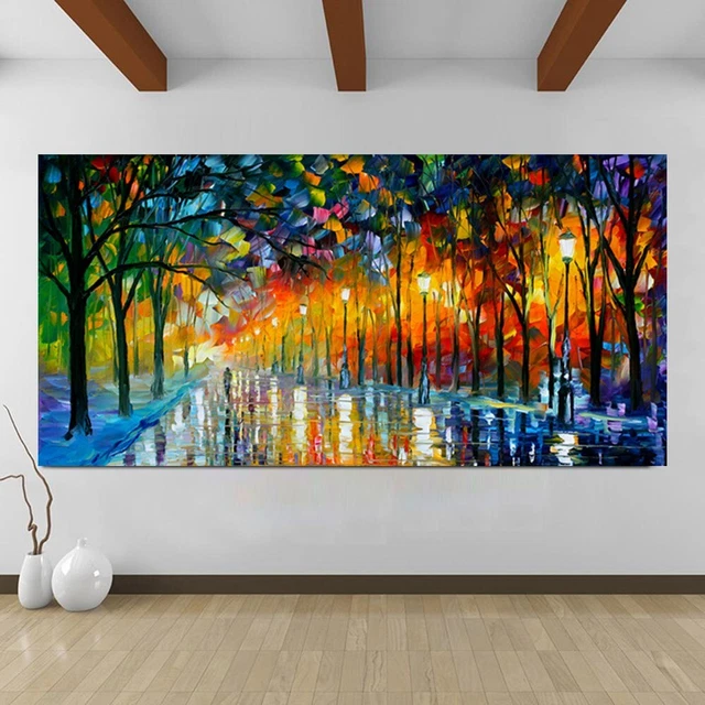 Pintura abstracta de lienzo vista nocturna iluminación colgantes individual elegante