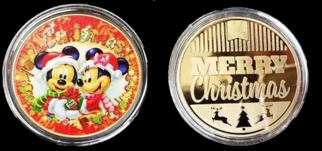 Mickey and Minnie Mouse Merry Christmas Gold Coin Disney Ideal Xmas Present