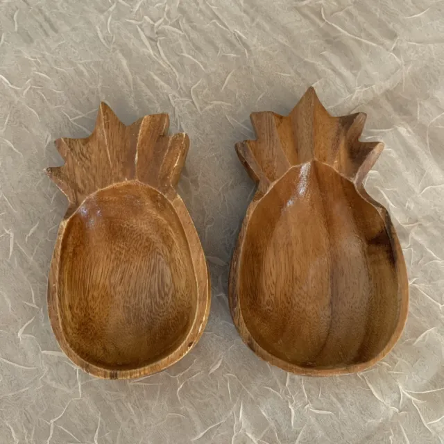 Wood Pineapple Bowls Set of 2 Vintage Hand Carved Small