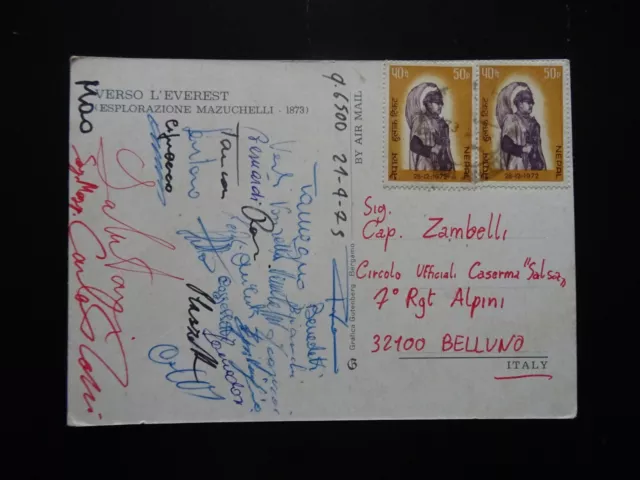 Cartolina Spedizione Alpinistica Everest 1973 Con Tutti Gli Autografi Rara.