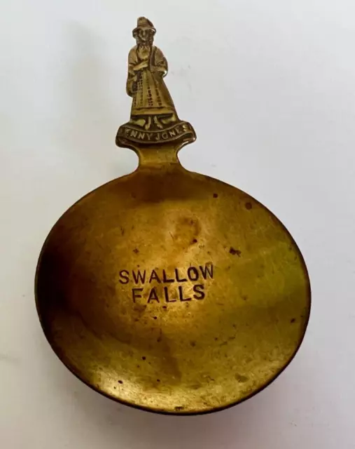 Antique Brass Souvenir Tea Caddy Spoon Swallow Falls Jenny Jones 7.5 cm