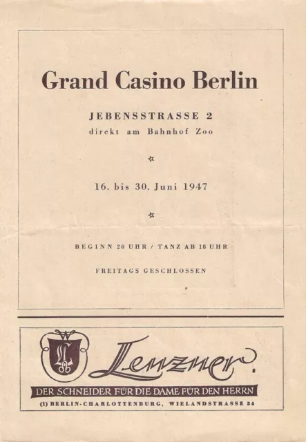 Berlin Juni 1947 Grand Casino Berlin Hans-Günther Witkowski mit seinen Solisten