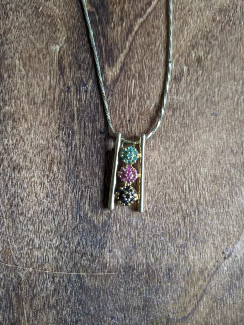 Gold Over Sterling Silver Pendant Necklace With Emerald, Ruby, And Sapphire