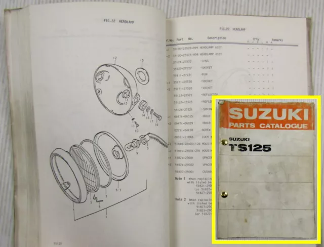 Suzuki TS125 R J K L M A Motorcycles E1 Spare Parts Catalogue List 1975