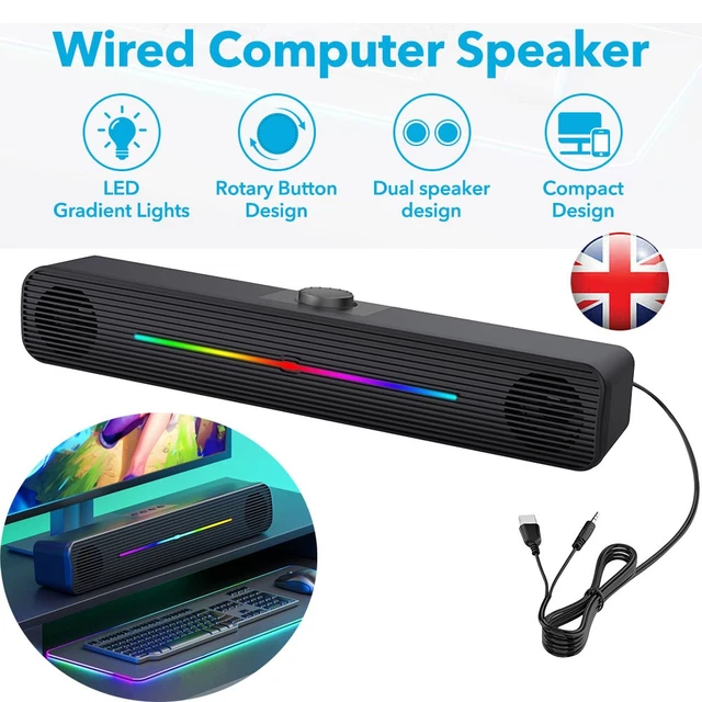 SPEAKERS SURROUND SOUND System RGB PC Gaming Bass USB Wired for Desktop ...