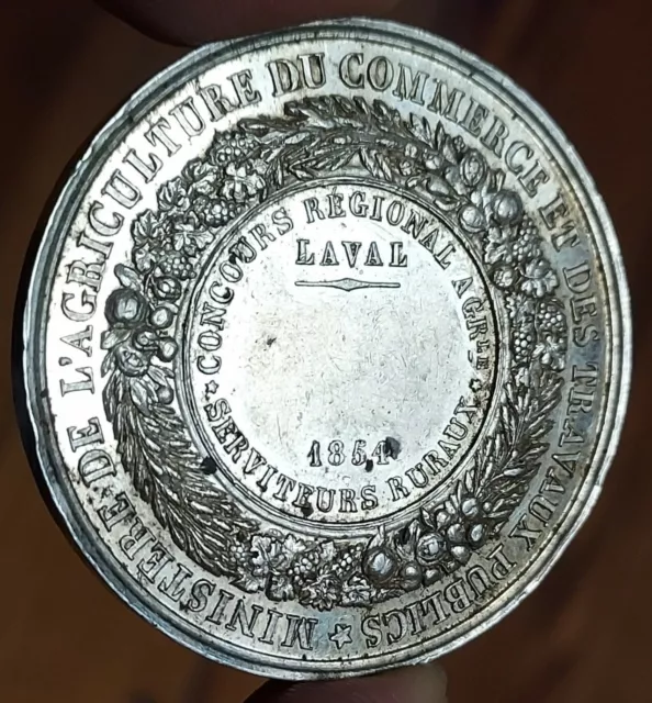 Médaille Argent Concours Régional Serviteurs Ruraux Laval 1854 Napoléon RARE 