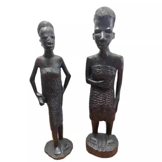 Pair of Carved Wood African Sculpture Of Man and Woman Tribal Figure Carving