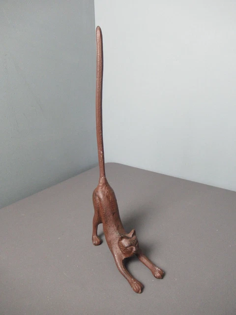 Cast Iron Cat Stretching Toilet Roll Paper Towel Holder - 18" tall - j pr