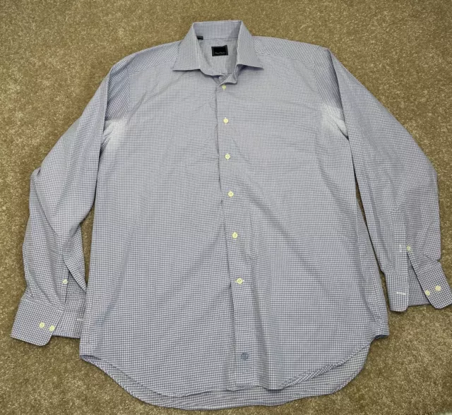 David Donahue Shirt Mens Large 16.5 34/35 Blue Purple Long Sleeve Button Up