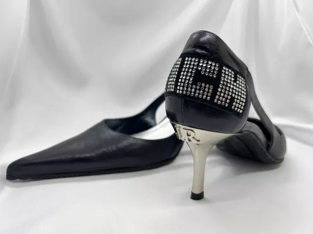 New Vintage John Richmond Dark Purple Heels Leather Shoes Size UK 4.5, Eu 37.5