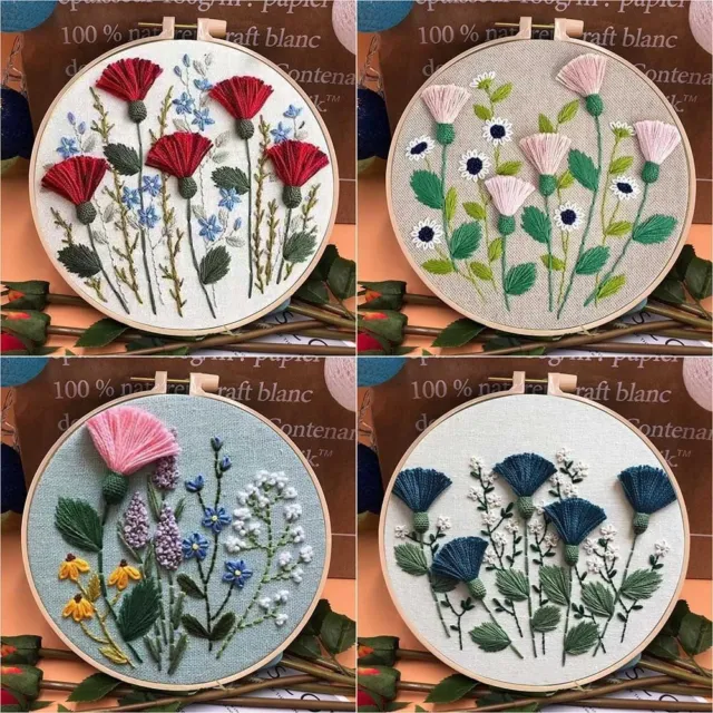 DIY Embroidery Kit Flower Pattern Cross Stitch Needlework With Hoop For  Beginner