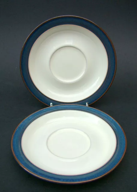 TWO Denby 1990's Boston Blue Pattern 200ml Tea Cup Saucers Only - Look in VGC
