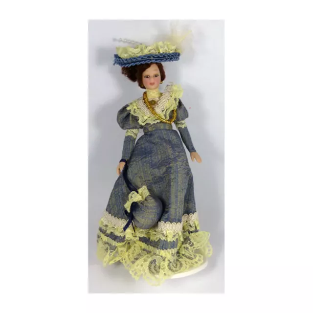 Creal 269451 Puppe "Lady mit elegantem blauen Kleid und Hut" 1:12 für Puppenhaus