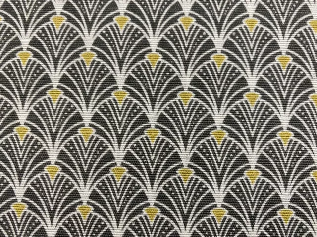 Deco Fan Grey Ochre ivory 140cm wide Curtain/Upholstery Fabric