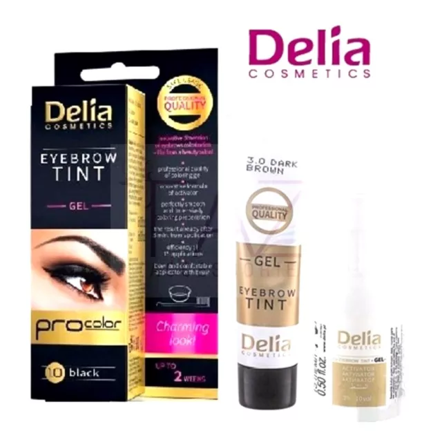 Neu Delia Professional Henna Augenbraue Tönungskit - Gel Procolor Schwarz 1.0 Komplettkit ** 3