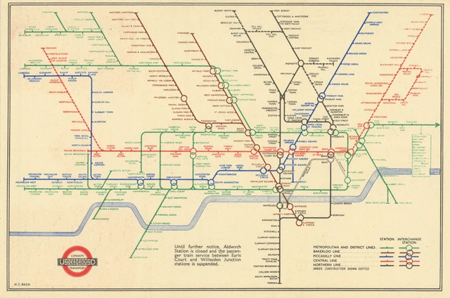 LONDON UNDERGROUND TUBE Map Plan Diagram Lines At 60 Degrees HARRY BECK 2 1941 723 41 PicClick