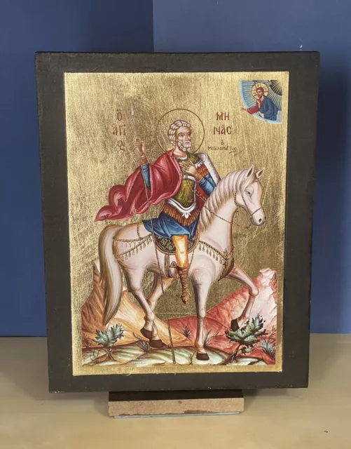 SAINT MENAS, THE GREAT MARTYR-Greek Byzantine Orthodox Icon Silkscreen 7×9inches