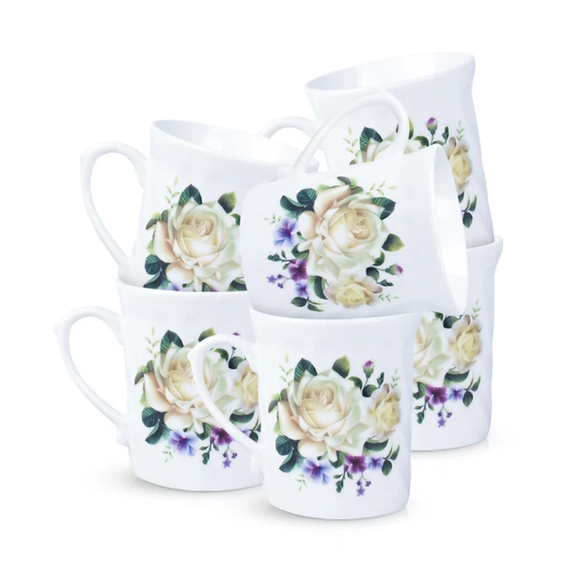 6er Set Tassen "Weiße Rose" Teeservice, Kaffee Tee Becher Geschirr 250ml