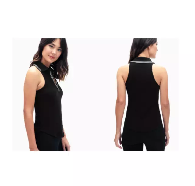 NWT Splendid Womens Sylvie Rib Sporty Polo Halter Top Black Size M $100 K044 2