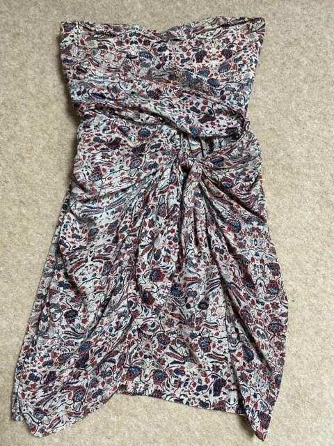 ISABEL MARANT Cream Red Black Floral Print Strapless Mini Dress UK8