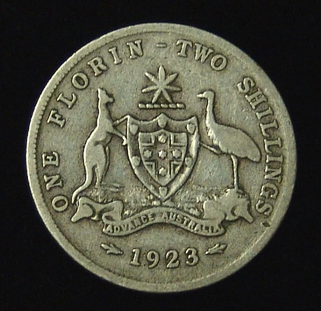 1923 Australian silver florin, circulated, VG.