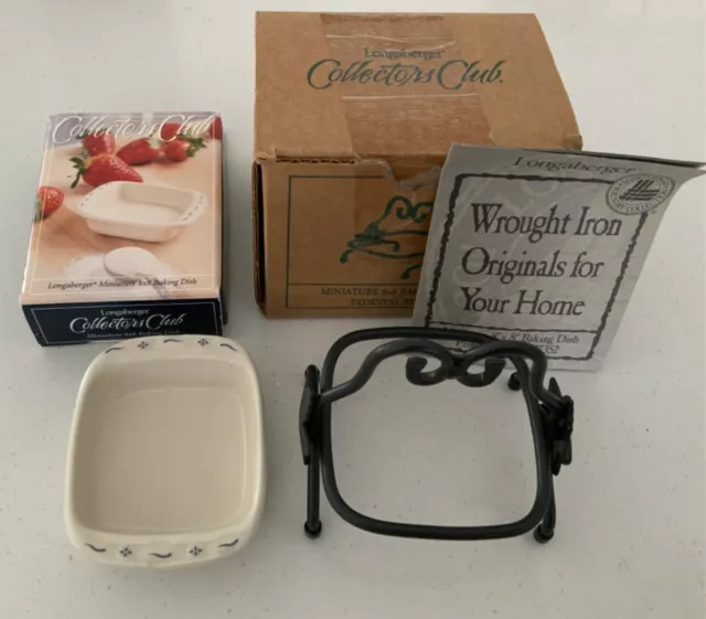New In Box Longaberger Collectors Club Miniature Baking Dish & Pedestal Stand