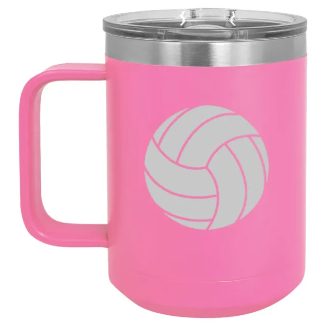 15oz Tumbler Coffee Mug Handle & Lid Travel Cup Vacuum Insulated Volleyball