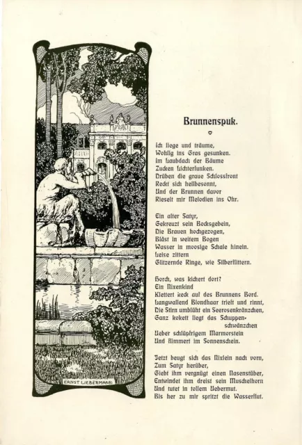 Alice Freiin von Gaudy Gedicht Brunnenspuk Ill.Ernst Liebermann Schmuckblatt1902