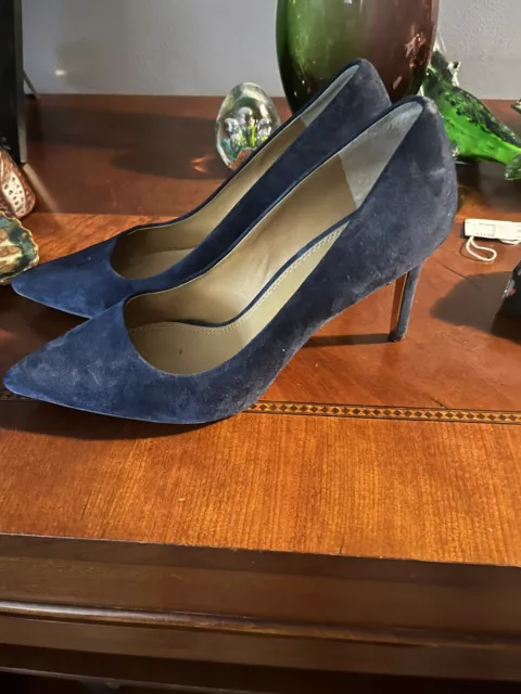 Tory Burch Sz 7.5 M Blue Suede Leather High Heel Pointed Toe Pumps