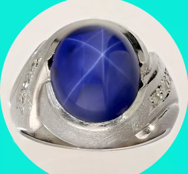 9.6CT diamond Linde star sapphire (lab created) ring 14K WG oval round 11GM sz 7