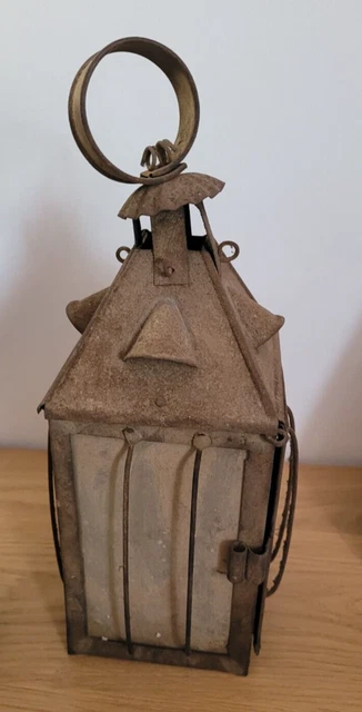 Ancienne Lanterne à Bougie Pour Vélo - 24 Cm - Vintage Rouillée Déco Atelier