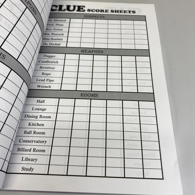 CLUE SCORE SHEET RECORD CLUE CLASSIC SCORE SHEET BOOK, By Lori Mcneil BRAND NEW £3.96 PicClick UK CLUE SCORE SHEET RECORD CLUE CLASSIC SCORE SHEET BOOK, By Lori Mcneil BRAND NEW £3.96 PicClick UK