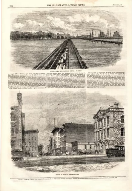 Chicago Illinois USA Original Illustrated London News Article 1863